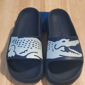 Lacoste Kids' Navy and White Crocodile Slides